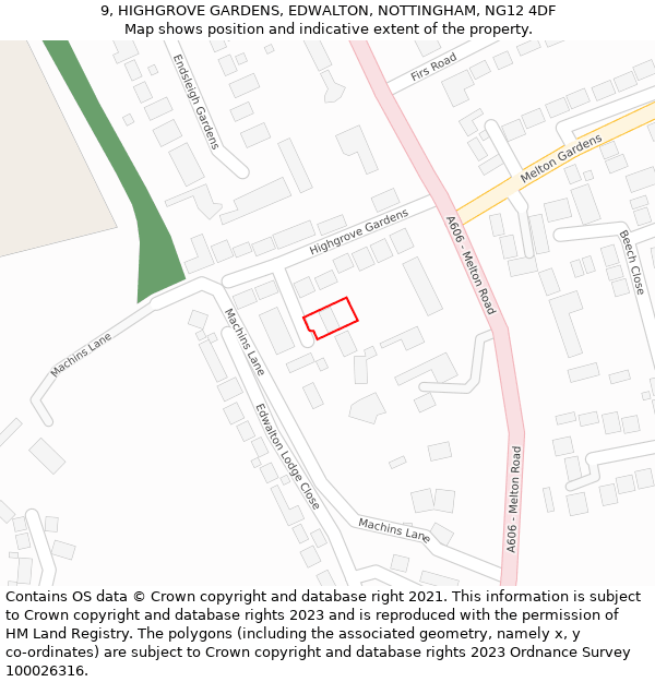 9, HIGHGROVE GARDENS, EDWALTON, NOTTINGHAM, NG12 4DF: Location map and indicative extent of plot