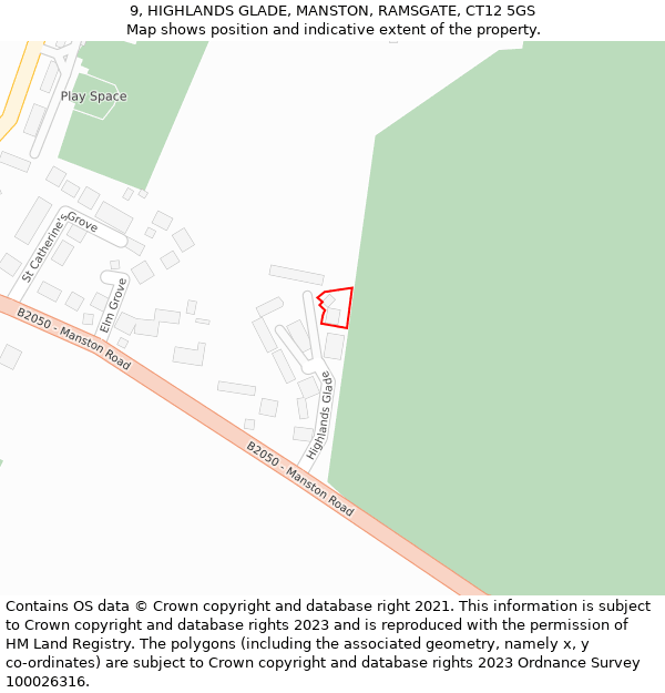 9, HIGHLANDS GLADE, MANSTON, RAMSGATE, CT12 5GS: Location map and indicative extent of plot