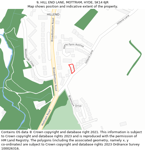 9, HILL END LANE, MOTTRAM, HYDE, SK14 6JR: Location map and indicative extent of plot