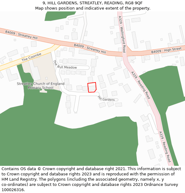 9, HILL GARDENS, STREATLEY, READING, RG8 9QF: Location map and indicative extent of plot