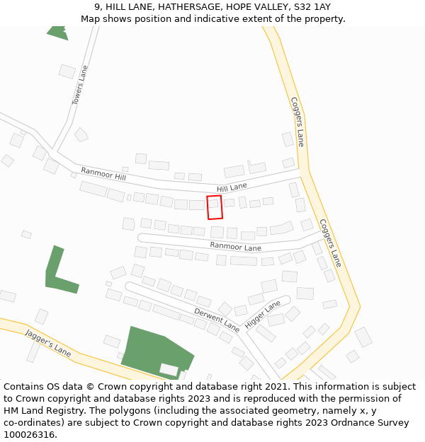 9, HILL LANE, HATHERSAGE, HOPE VALLEY, S32 1AY: Location map and indicative extent of plot