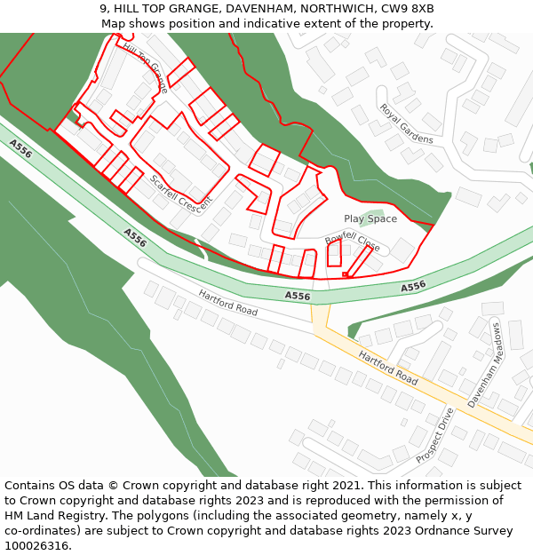 9, HILL TOP GRANGE, DAVENHAM, NORTHWICH, CW9 8XB: Location map and indicative extent of plot