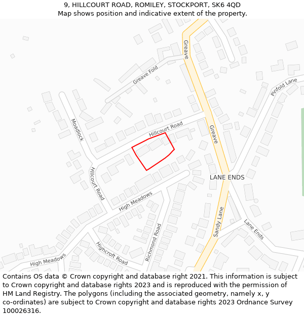 9, HILLCOURT ROAD, ROMILEY, STOCKPORT, SK6 4QD: Location map and indicative extent of plot