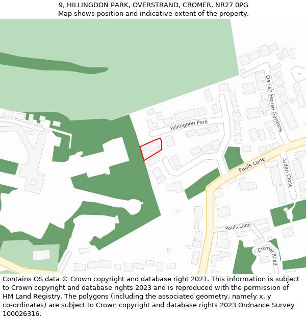 9, HILLINGDON PARK, OVERSTRAND, CROMER, NR27 0PG: Location map and indicative extent of plot