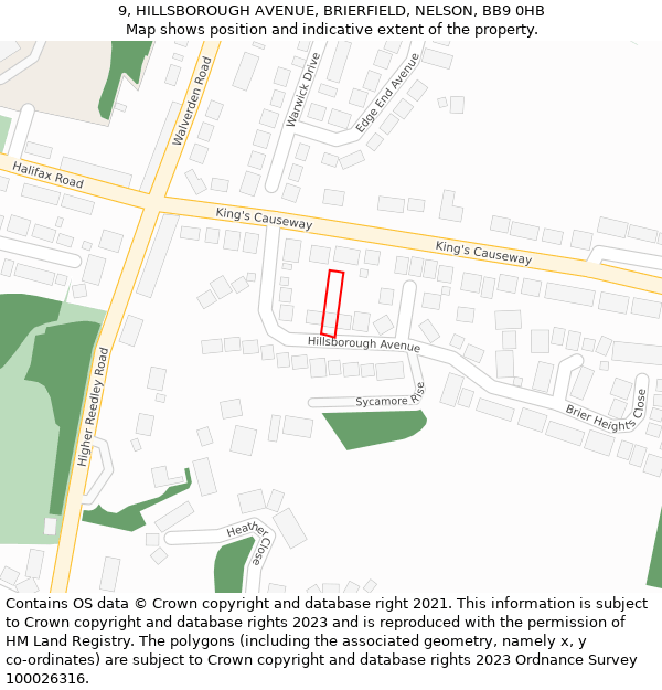 9, HILLSBOROUGH AVENUE, BRIERFIELD, NELSON, BB9 0HB: Location map and indicative extent of plot