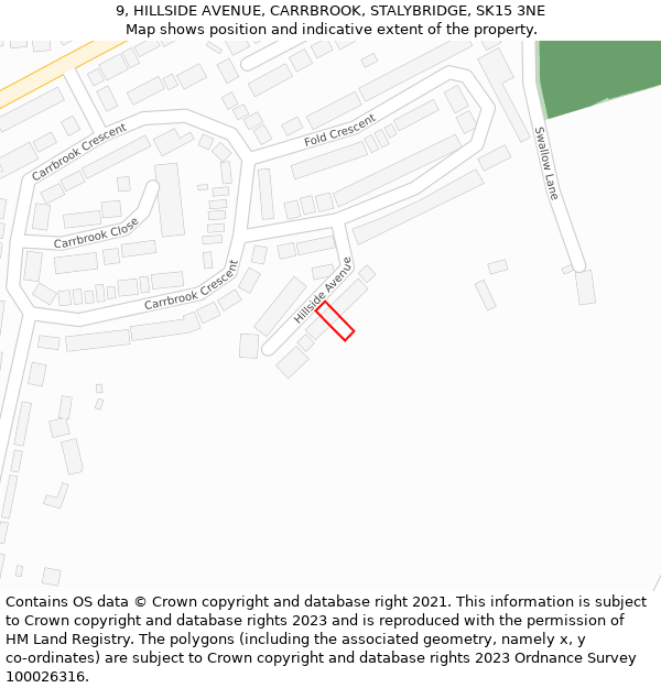 9, HILLSIDE AVENUE, CARRBROOK, STALYBRIDGE, SK15 3NE: Location map and indicative extent of plot