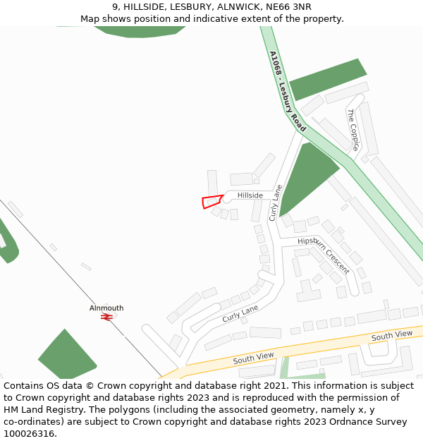 9, HILLSIDE, LESBURY, ALNWICK, NE66 3NR: Location map and indicative extent of plot