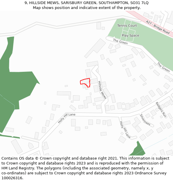 9, HILLSIDE MEWS, SARISBURY GREEN, SOUTHAMPTON, SO31 7LQ: Location map and indicative extent of plot