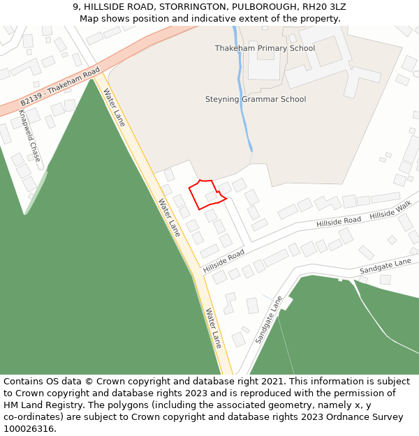 9, HILLSIDE ROAD, STORRINGTON, PULBOROUGH, RH20 3LZ: Location map and indicative extent of plot