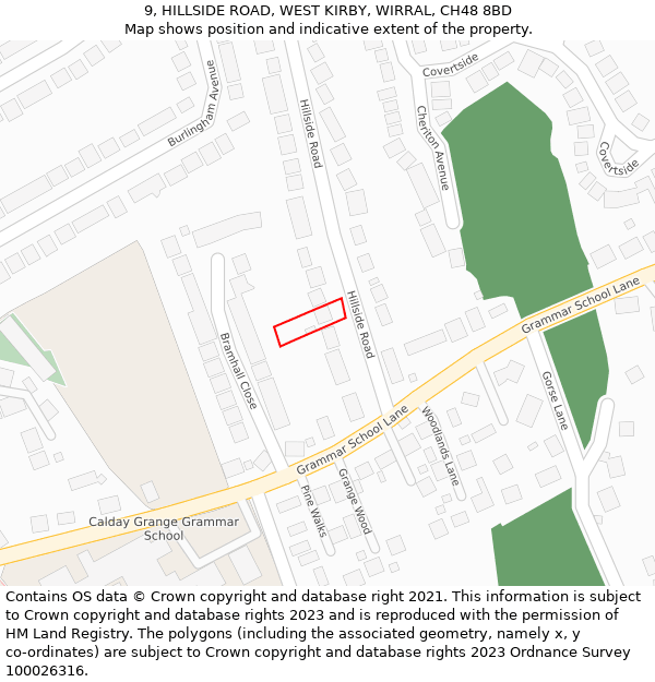 9, HILLSIDE ROAD, WEST KIRBY, WIRRAL, CH48 8BD: Location map and indicative extent of plot