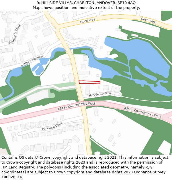 9, HILLSIDE VILLAS, CHARLTON, ANDOVER, SP10 4AQ: Location map and indicative extent of plot