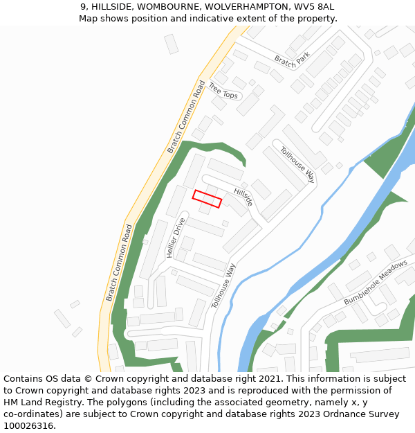 9, HILLSIDE, WOMBOURNE, WOLVERHAMPTON, WV5 8AL: Location map and indicative extent of plot