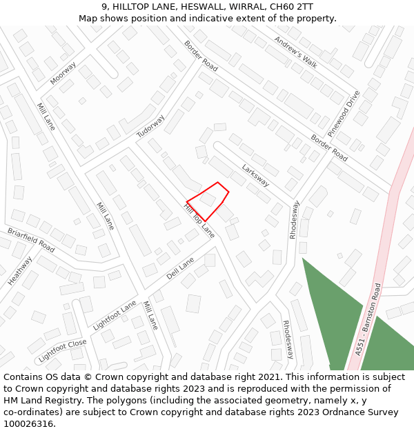 9, HILLTOP LANE, HESWALL, WIRRAL, CH60 2TT: Location map and indicative extent of plot