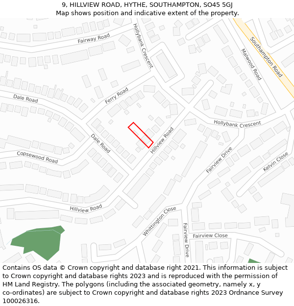 9, HILLVIEW ROAD, HYTHE, SOUTHAMPTON, SO45 5GJ: Location map and indicative extent of plot