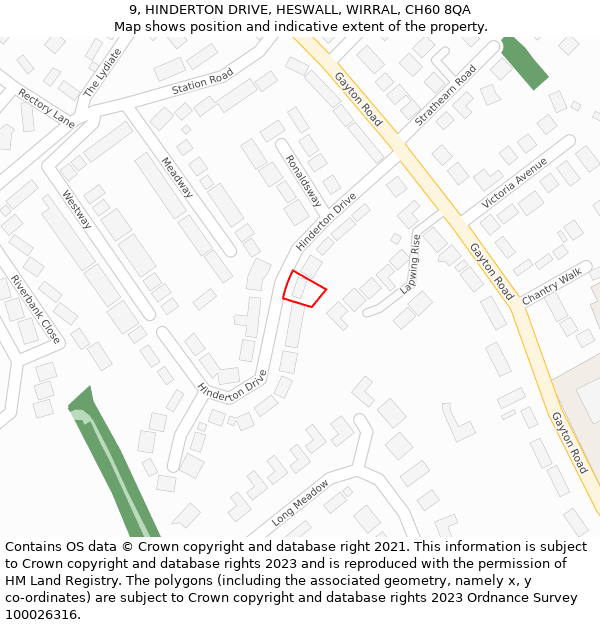 9, HINDERTON DRIVE, HESWALL, WIRRAL, CH60 8QA: Location map and indicative extent of plot