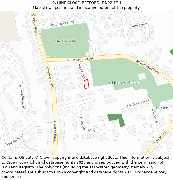 9, HINE CLOSE, RETFORD, DN22 7ZH: Location map and indicative extent of plot