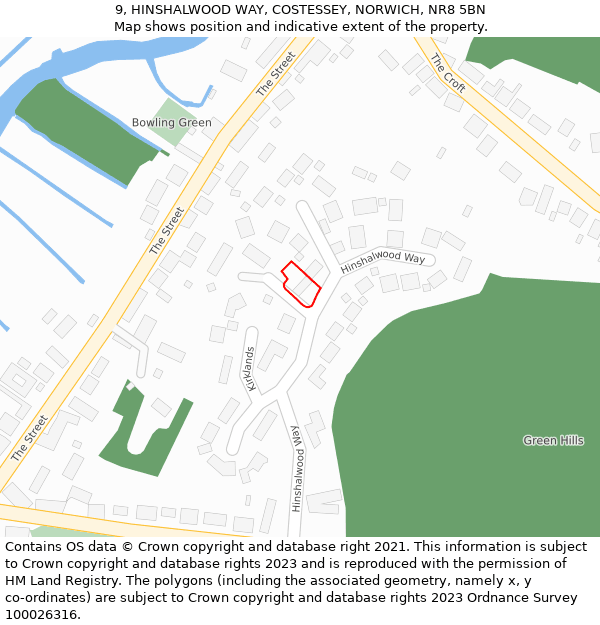 9, HINSHALWOOD WAY, COSTESSEY, NORWICH, NR8 5BN: Location map and indicative extent of plot