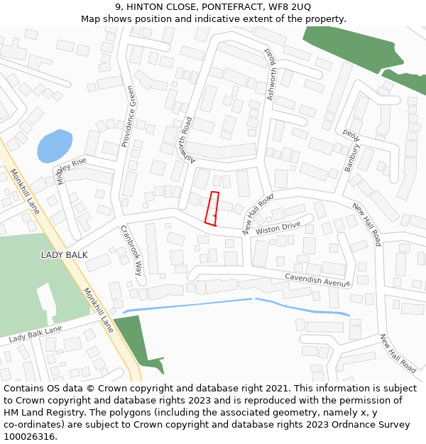 9, HINTON CLOSE, PONTEFRACT, WF8 2UQ: Location map and indicative extent of plot