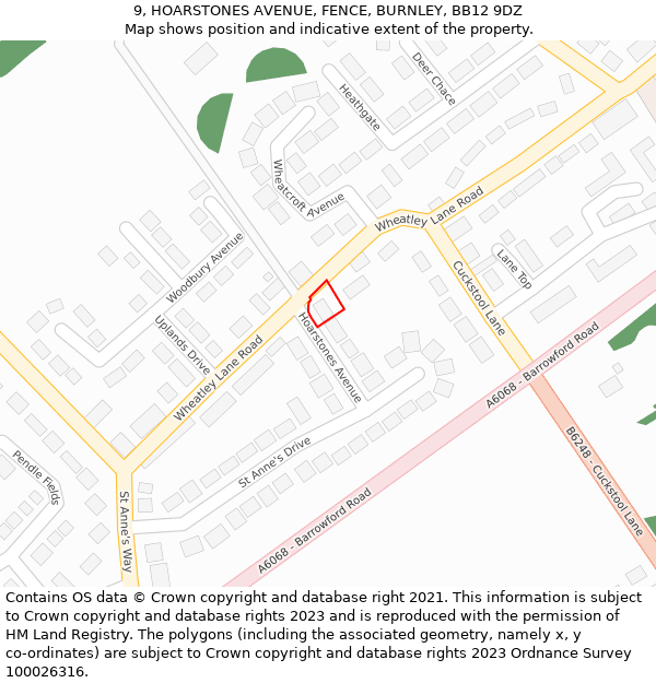 9, HOARSTONES AVENUE, FENCE, BURNLEY, BB12 9DZ: Location map and indicative extent of plot