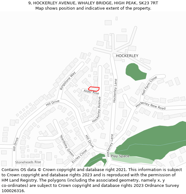 9, HOCKERLEY AVENUE, WHALEY BRIDGE, HIGH PEAK, SK23 7RT: Location map and indicative extent of plot