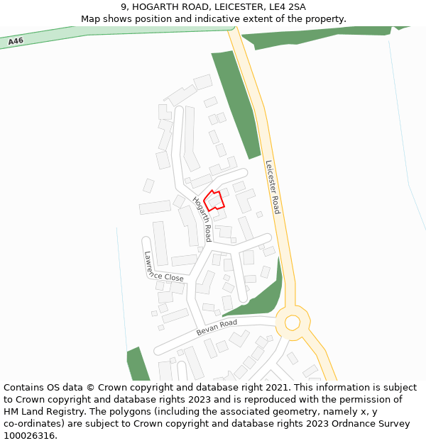 9, HOGARTH ROAD, LEICESTER, LE4 2SA: Location map and indicative extent of plot