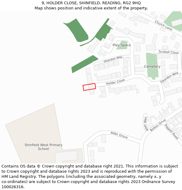 9, HOLDER CLOSE, SHINFIELD, READING, RG2 9HQ: Location map and indicative extent of plot