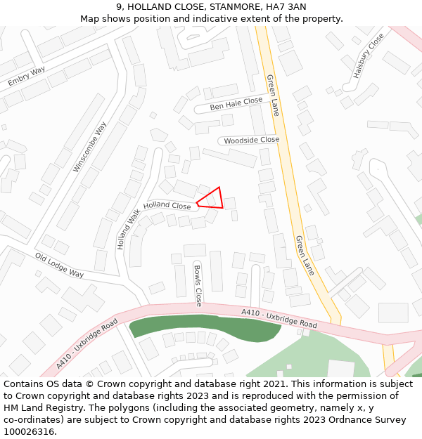 9, HOLLAND CLOSE, STANMORE, HA7 3AN: Location map and indicative extent of plot