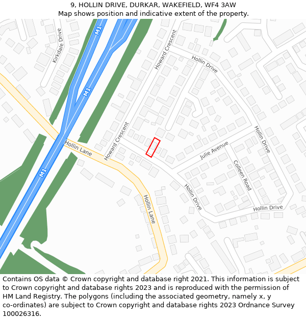 9, HOLLIN DRIVE, DURKAR, WAKEFIELD, WF4 3AW: Location map and indicative extent of plot