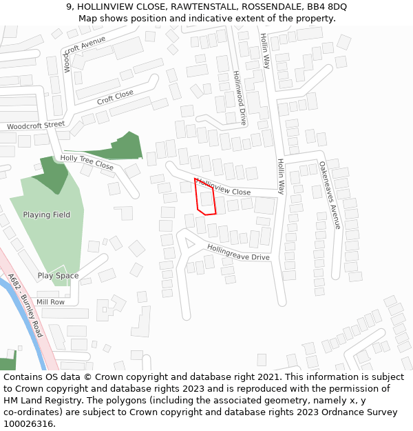 9, HOLLINVIEW CLOSE, RAWTENSTALL, ROSSENDALE, BB4 8DQ: Location map and indicative extent of plot