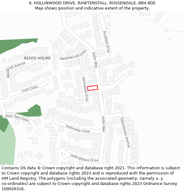 9, HOLLINWOOD DRIVE, RAWTENSTALL, ROSSENDALE, BB4 8DE: Location map and indicative extent of plot