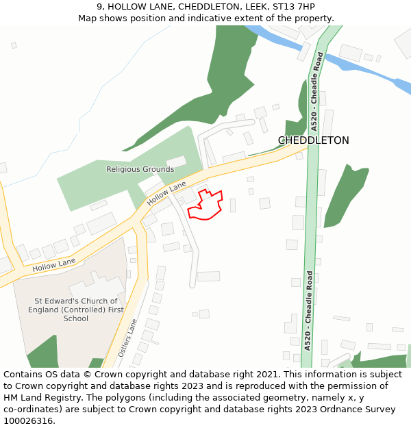 9, HOLLOW LANE, CHEDDLETON, LEEK, ST13 7HP: Location map and indicative extent of plot