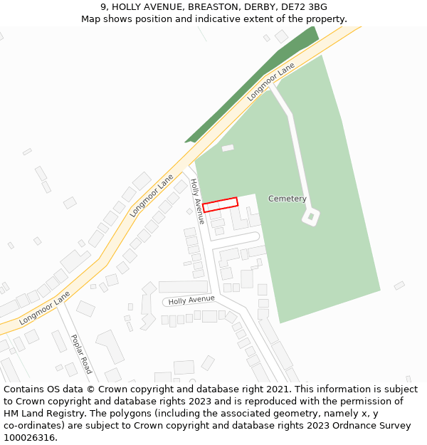 9, HOLLY AVENUE, BREASTON, DERBY, DE72 3BG: Location map and indicative extent of plot