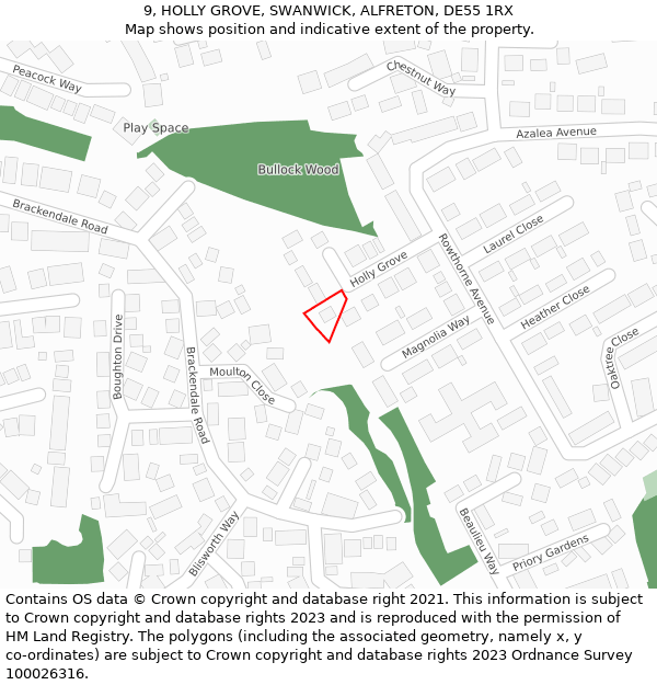 9, HOLLY GROVE, SWANWICK, ALFRETON, DE55 1RX: Location map and indicative extent of plot