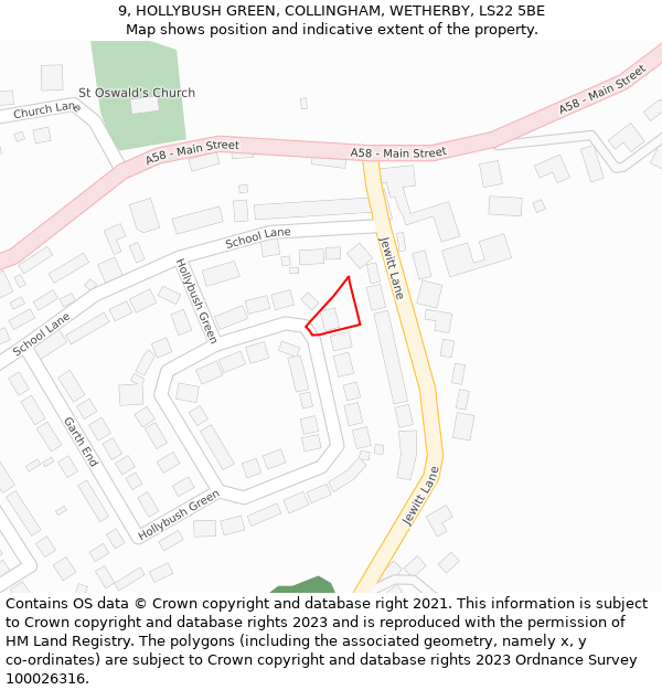 9, HOLLYBUSH GREEN, COLLINGHAM, WETHERBY, LS22 5BE: Location map and indicative extent of plot