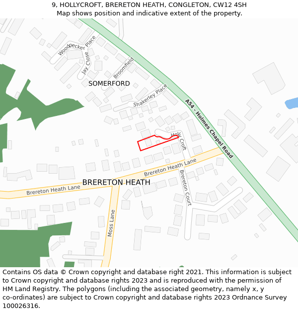 9, HOLLYCROFT, BRERETON HEATH, CONGLETON, CW12 4SH: Location map and indicative extent of plot