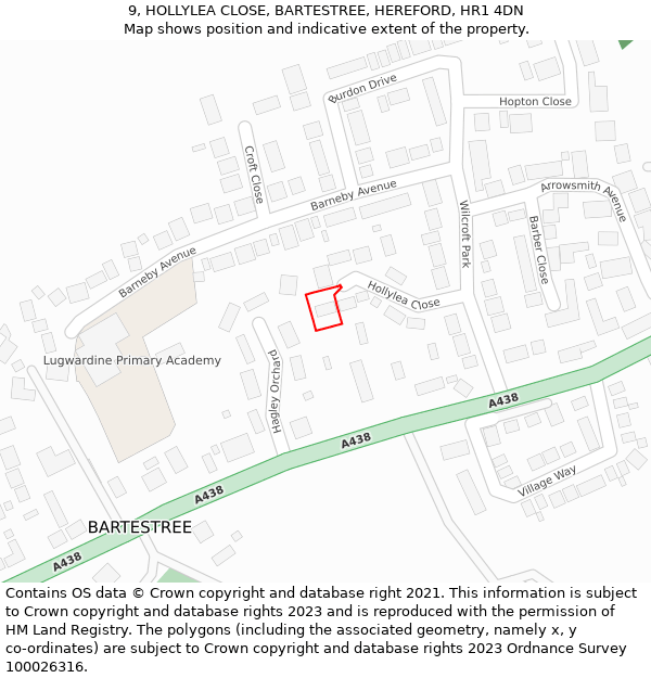 9, HOLLYLEA CLOSE, BARTESTREE, HEREFORD, HR1 4DN: Location map and indicative extent of plot