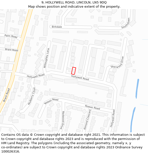 9, HOLLYWELL ROAD, LINCOLN, LN5 9DQ: Location map and indicative extent of plot