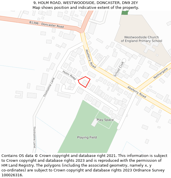 9, HOLM ROAD, WESTWOODSIDE, DONCASTER, DN9 2EY: Location map and indicative extent of plot
