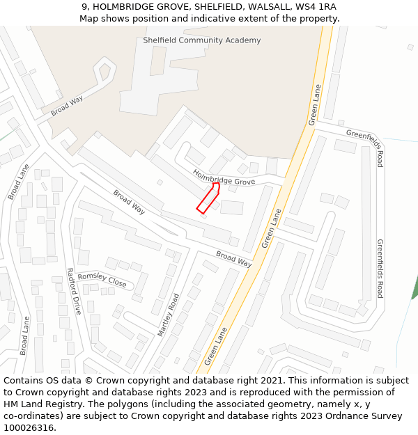 9, HOLMBRIDGE GROVE, SHELFIELD, WALSALL, WS4 1RA: Location map and indicative extent of plot
