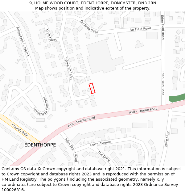 9, HOLME WOOD COURT, EDENTHORPE, DONCASTER, DN3 2RN: Location map and indicative extent of plot