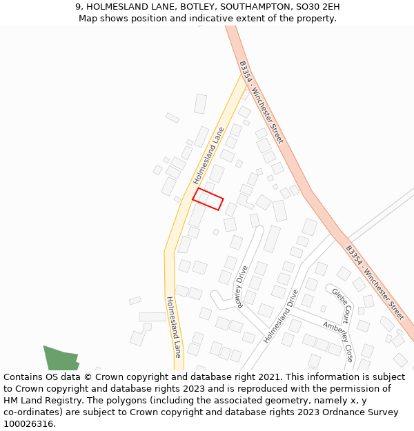 9, HOLMESLAND LANE, BOTLEY, SOUTHAMPTON, SO30 2EH: Location map and indicative extent of plot