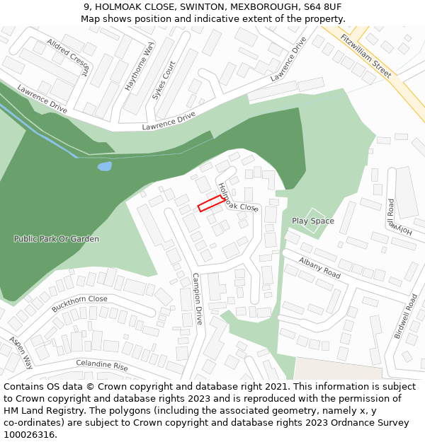 9, HOLMOAK CLOSE, SWINTON, MEXBOROUGH, S64 8UF: Location map and indicative extent of plot