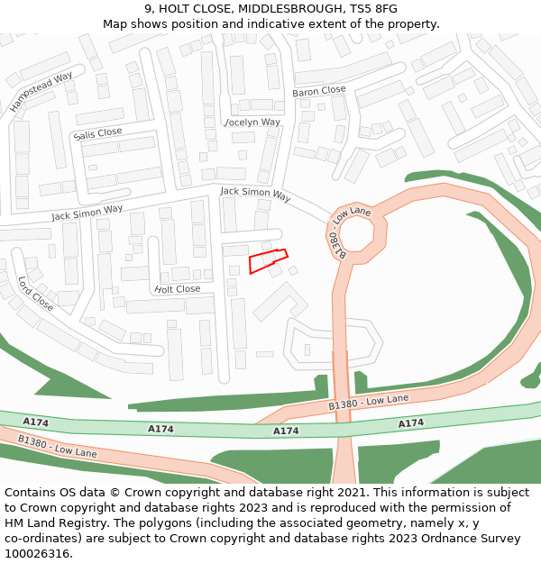 9, HOLT CLOSE, MIDDLESBROUGH, TS5 8FG: Location map and indicative extent of plot