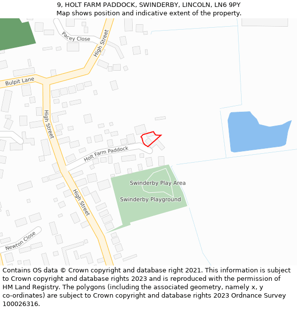 9, HOLT FARM PADDOCK, SWINDERBY, LINCOLN, LN6 9PY: Location map and indicative extent of plot