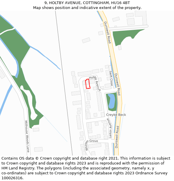 9, HOLTBY AVENUE, COTTINGHAM, HU16 4BT: Location map and indicative extent of plot