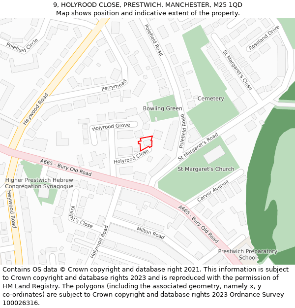 9, HOLYROOD CLOSE, PRESTWICH, MANCHESTER, M25 1QD: Location map and indicative extent of plot