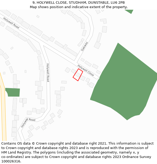 9, HOLYWELL CLOSE, STUDHAM, DUNSTABLE, LU6 2PB: Location map and indicative extent of plot