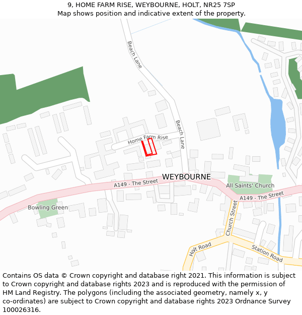 9, HOME FARM RISE, WEYBOURNE, HOLT, NR25 7SP: Location map and indicative extent of plot