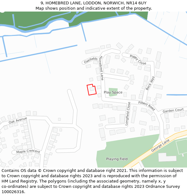 9, HOMEBRED LANE, LODDON, NORWICH, NR14 6UY: Location map and indicative extent of plot