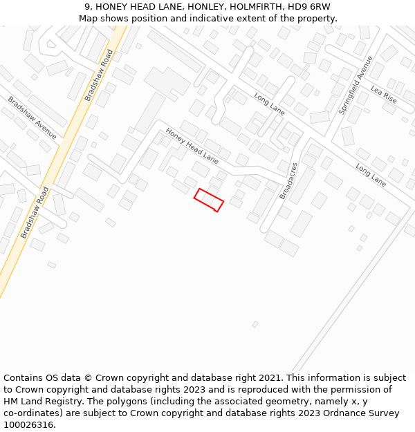 9, HONEY HEAD LANE, HONLEY, HOLMFIRTH, HD9 6RW: Location map and indicative extent of plot